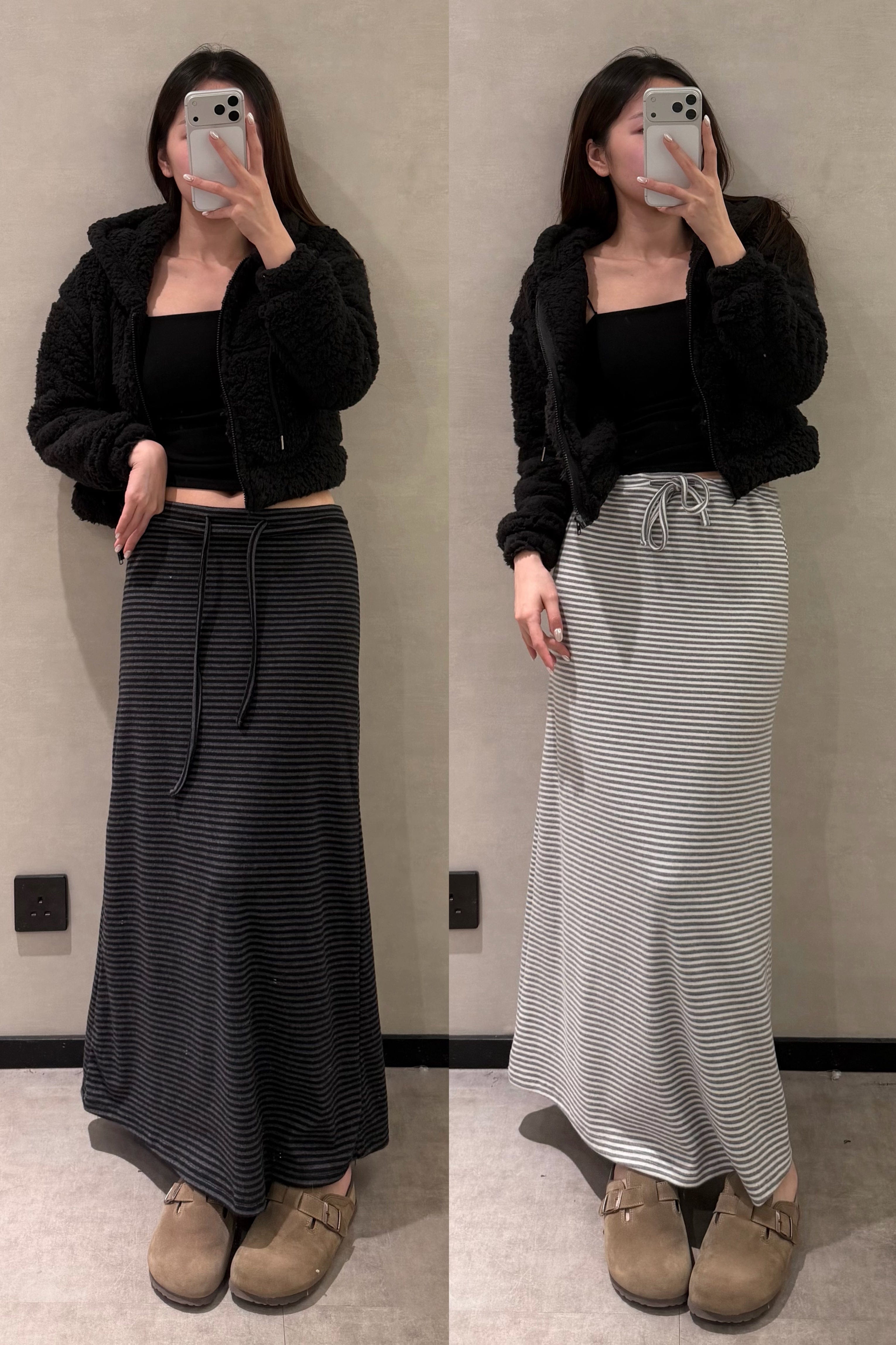 【 歷屆最精彩！$99震撼價❗️#6 】軟滑絨毛條紋直直裙［兩色入］| 店主推薦👘❣️