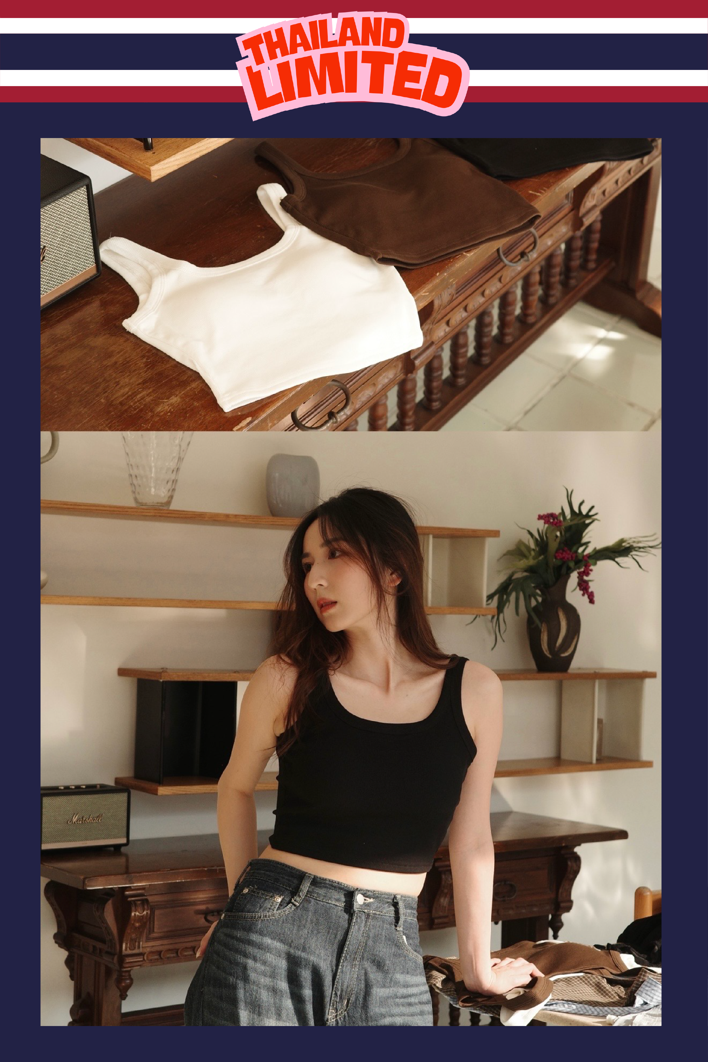 【泰國早鳥連線🇹🇭】#6 Basic U-neck BraTop - with pads［三色入］￼