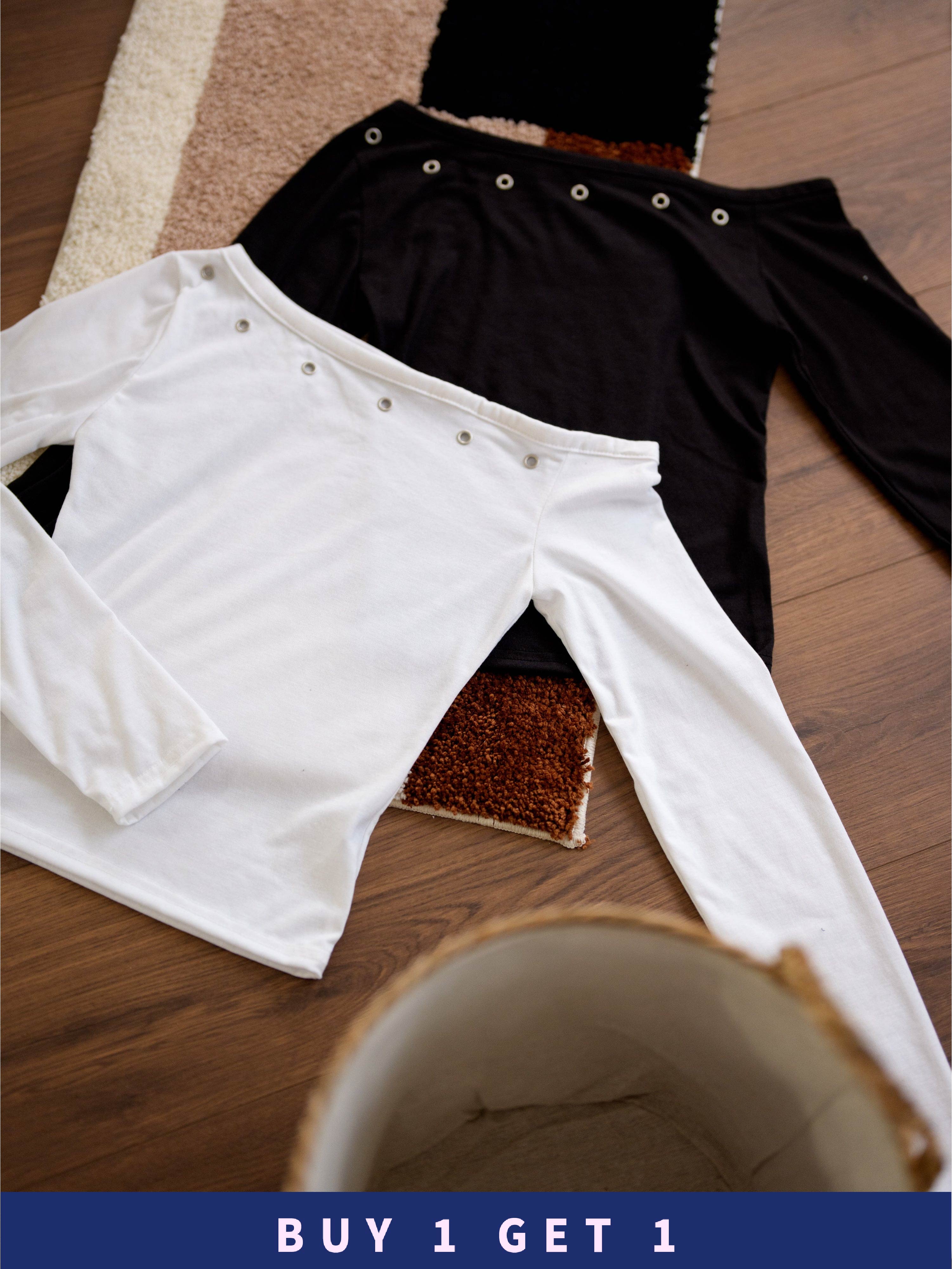 錯版 #69【 $99買一送一 】 斜肩環圈長袖上衣