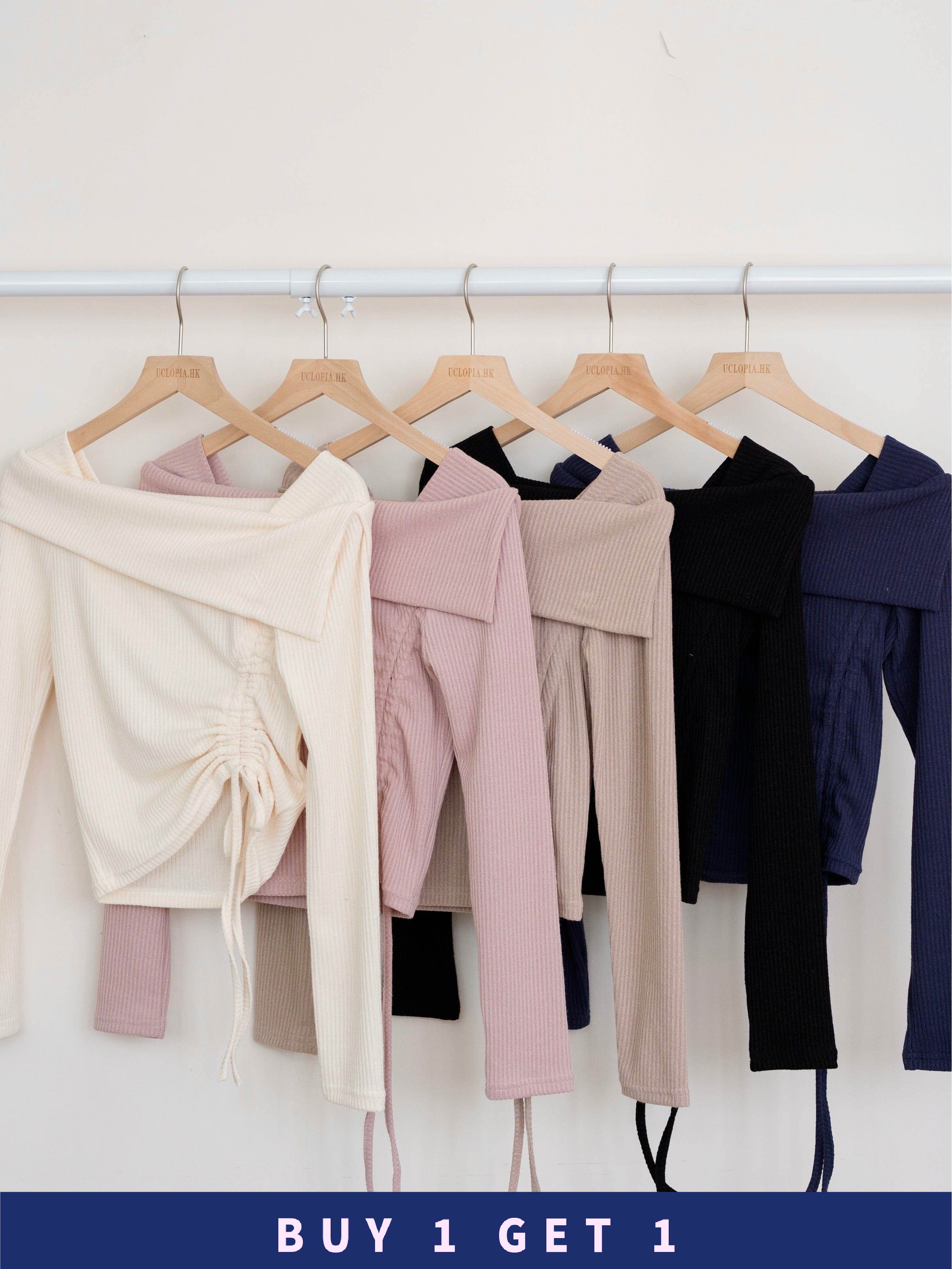 【 $99買一送一 】細節滿滿！露肩反領綁帶上衣