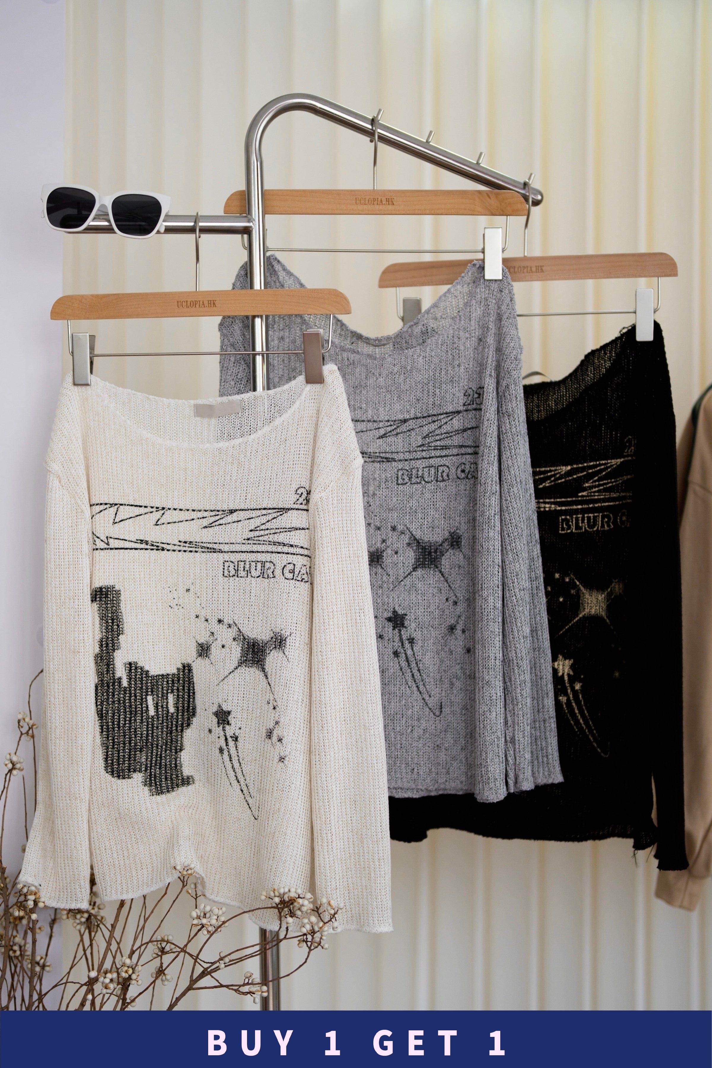 【 $99買一送一 】 Y2K大領口透透貓貓罩衫