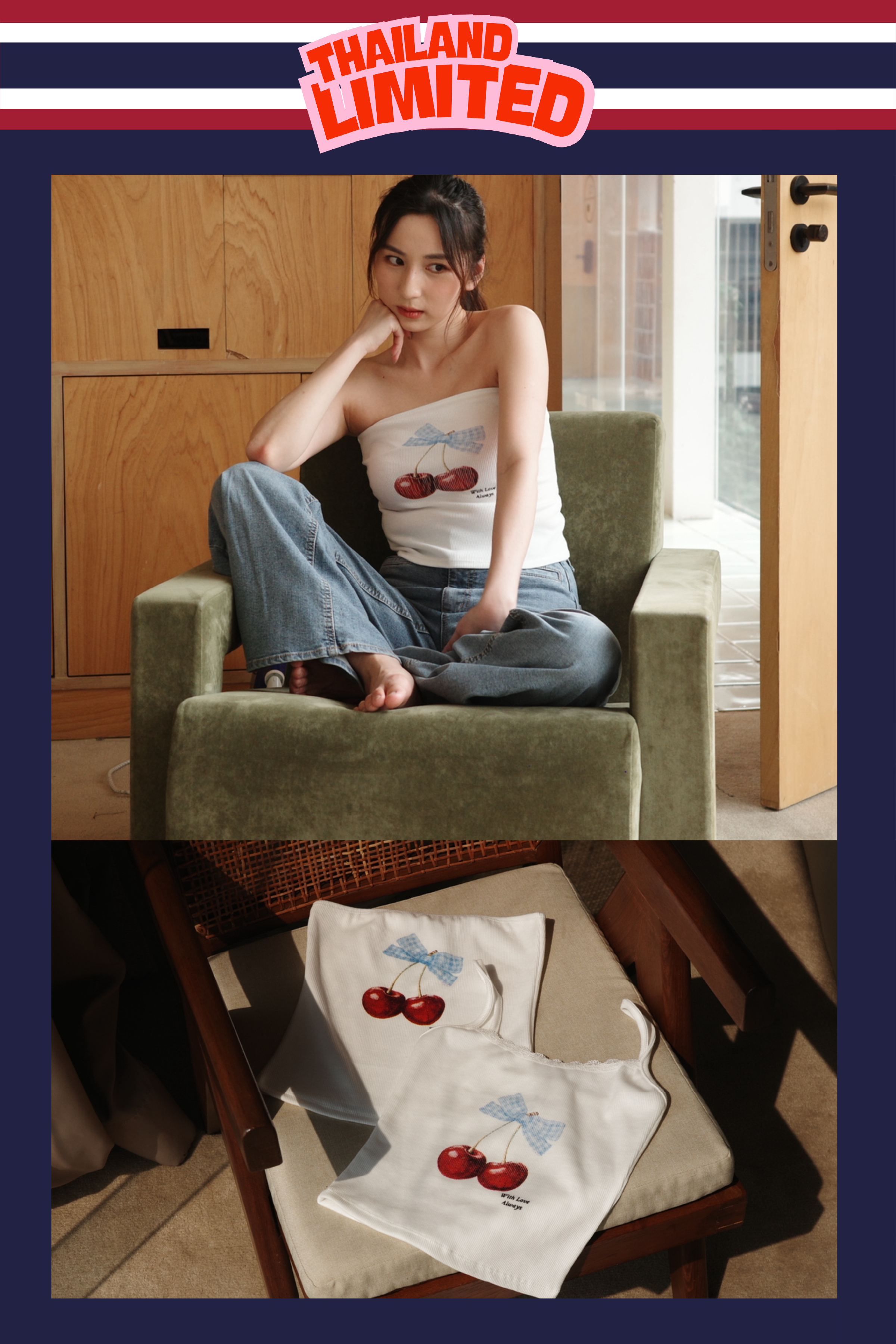 【泰國早鳥連線🇹🇭】#20 Hot Sweet Collection 🍒 Cherry Pattern 2-type Top［兩款入］￼