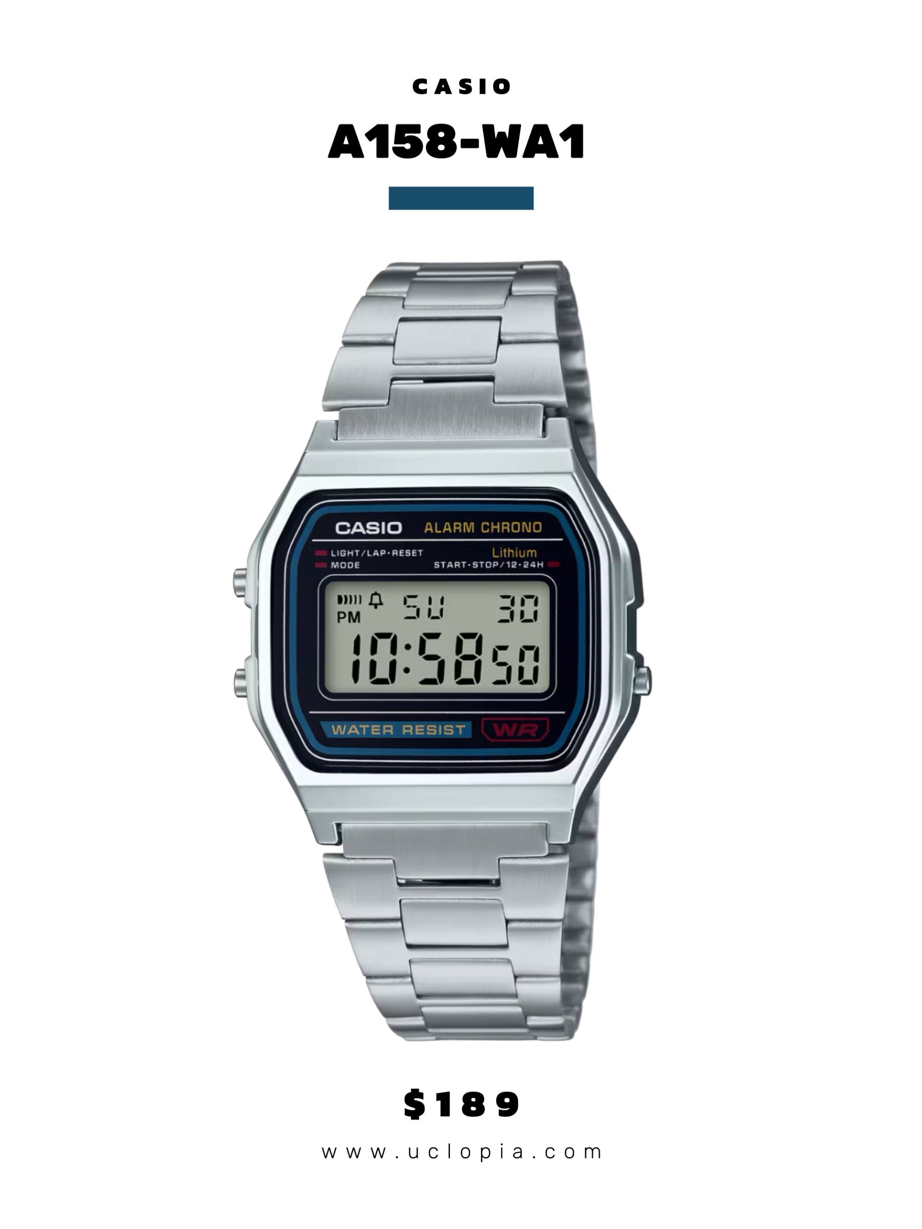 【 CASIO 】A158 經典數字鋼帶錶［兩色入］