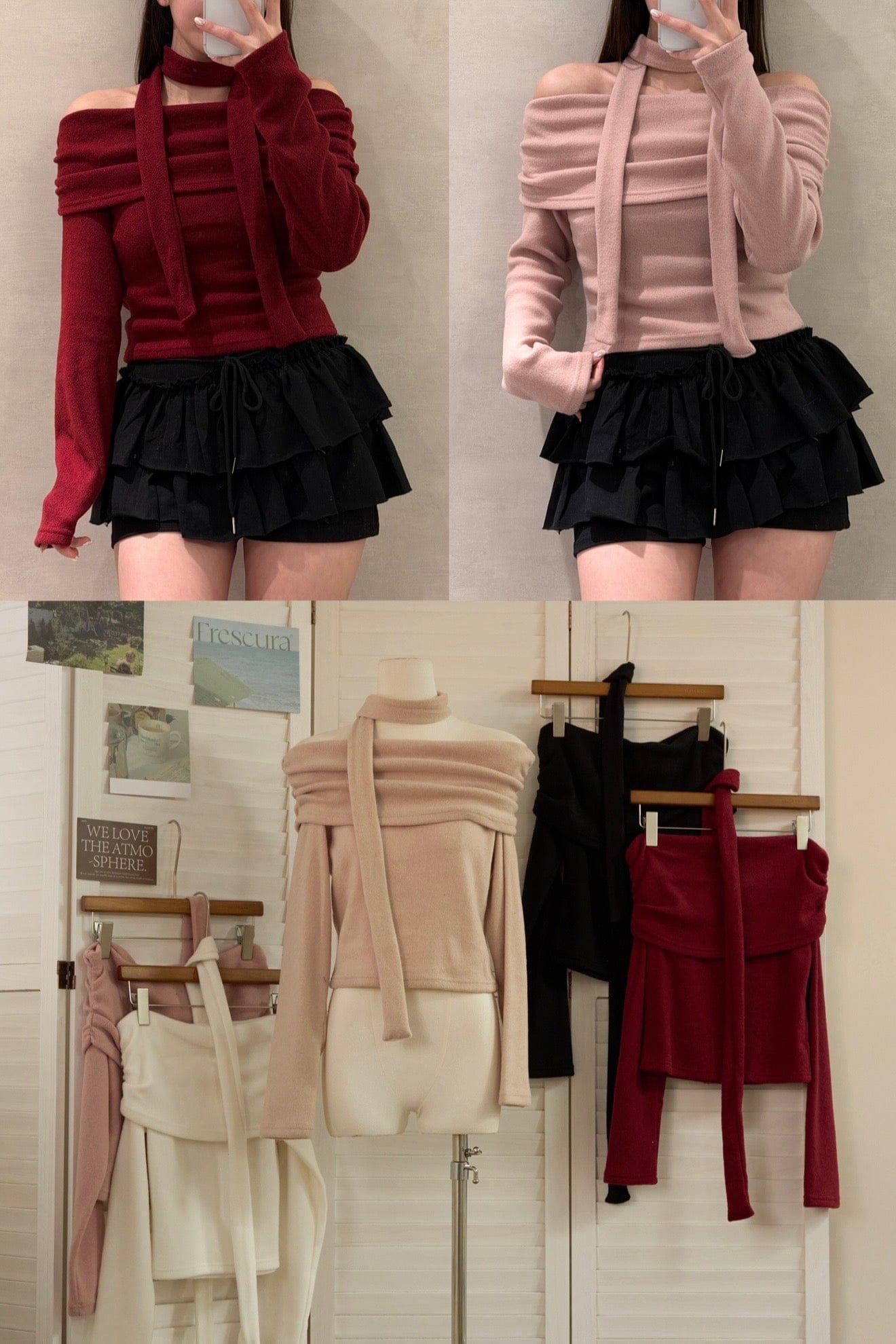 【 歷屆最精彩！$99震撼價❗️#4 】摺摺一字領Choker套裝［五色入］| 店主推薦👘❣️