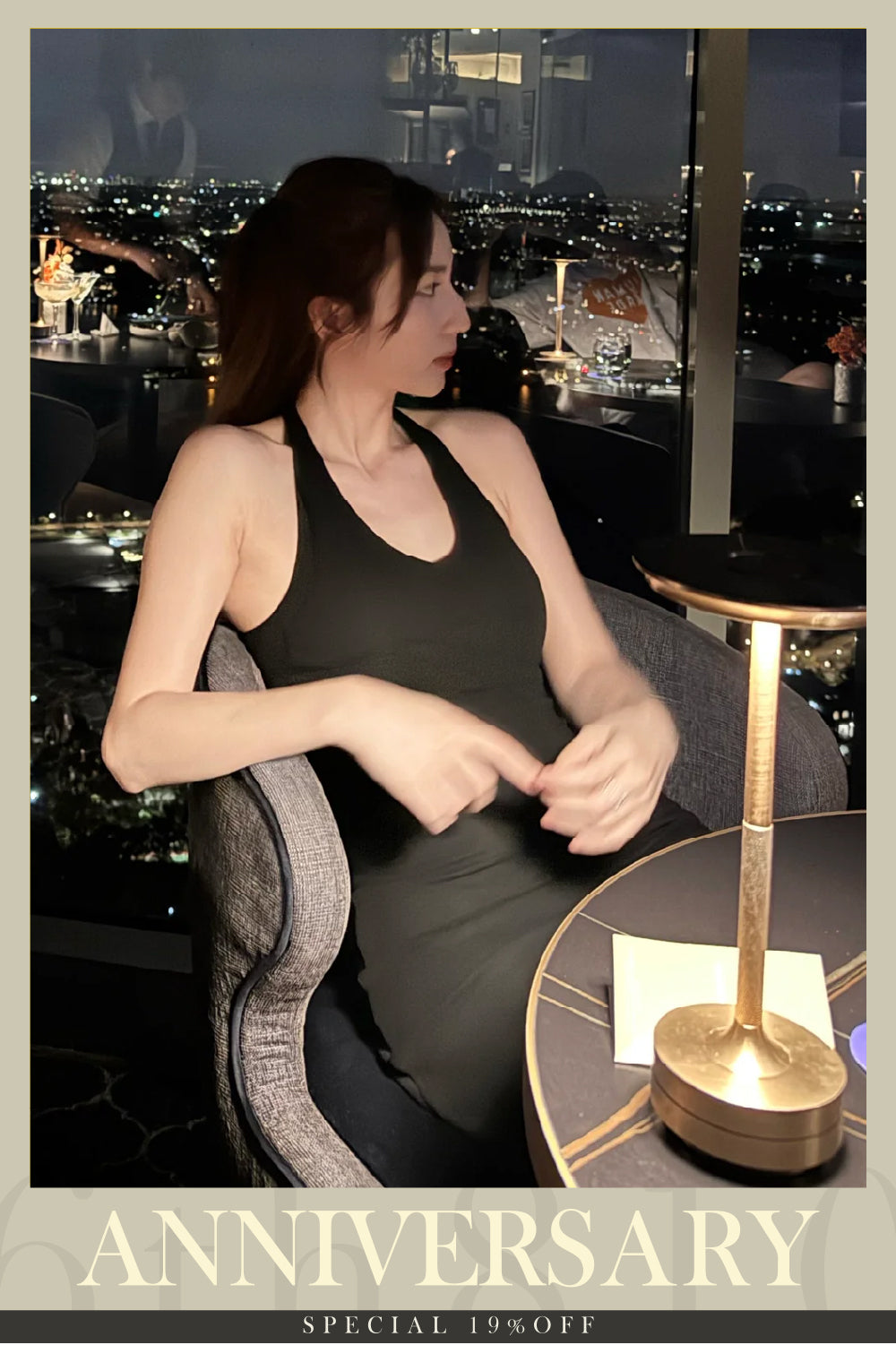 有Pad！掛頸綁帶垂彈連身長裙［三色入］