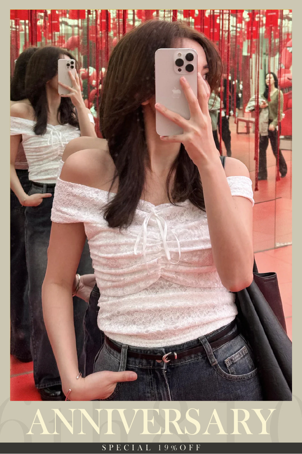 【韓國親身搜羅系列🏝️】My rose off-shoulder lace top［兩色入］