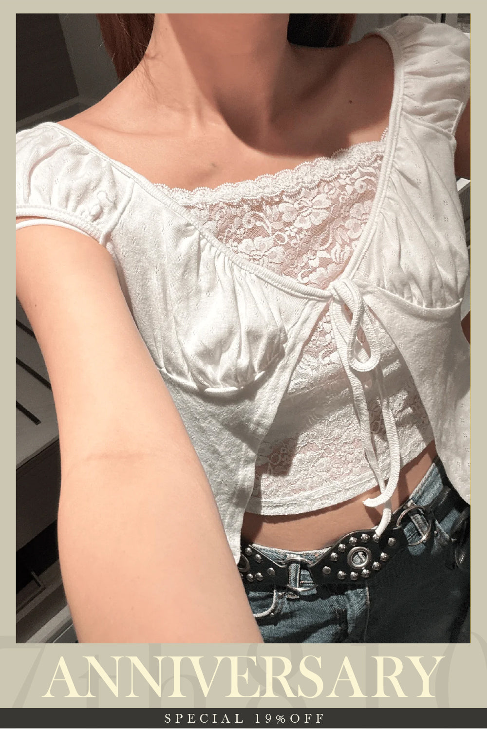 Two-piece Look Lace Crocheted Sweet Top [Available in Four Colors]