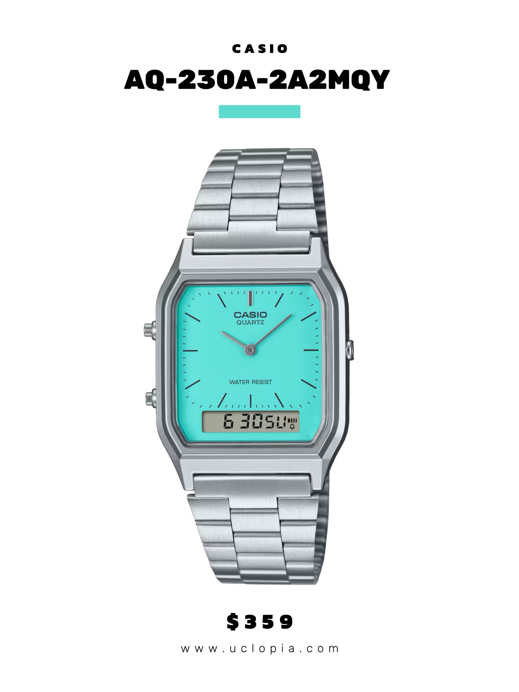 【 CASIO 】AQ-230 大熱復古大方面鋼帶錶［七色入］