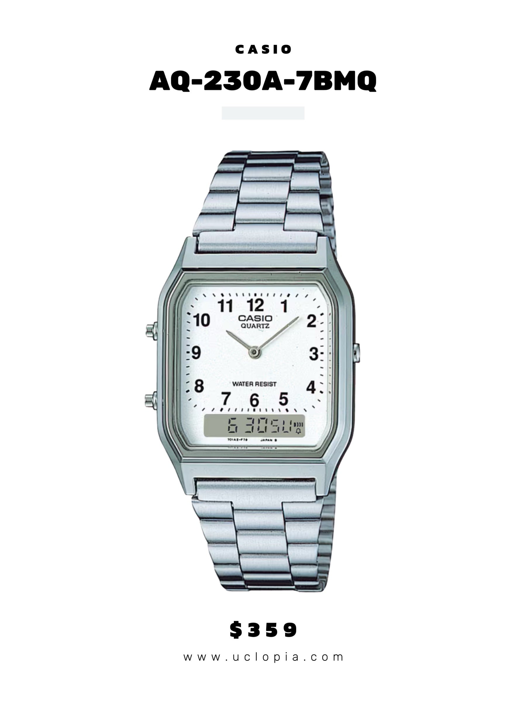 【 CASIO 】AQ-230 大熱復古大方面鋼帶錶［七色入］