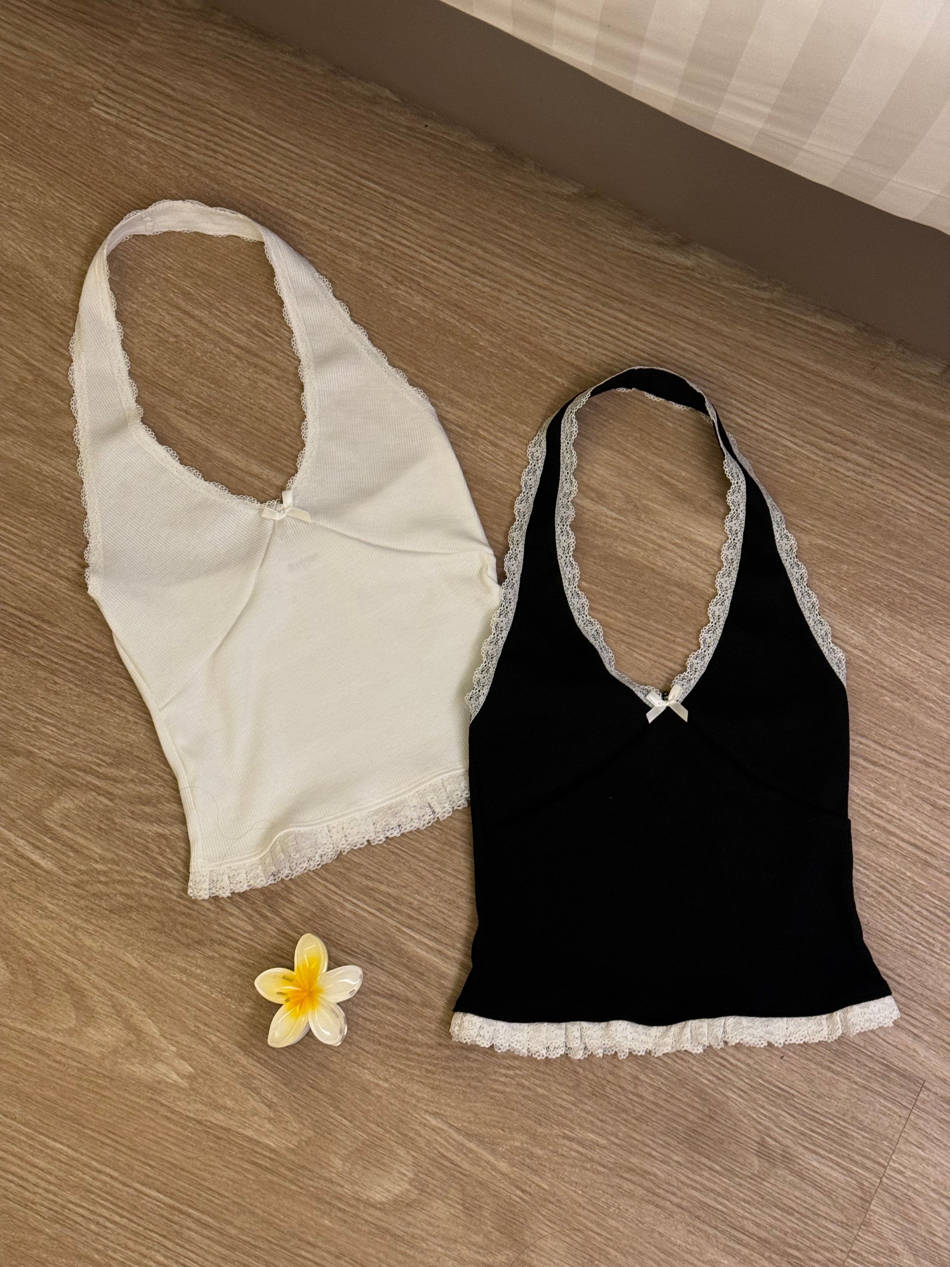 【🇹🇭泰國連線最終回 #4】$99 Sweet Hot Top｜Lace邊V領掛頸上衣［兩色入］