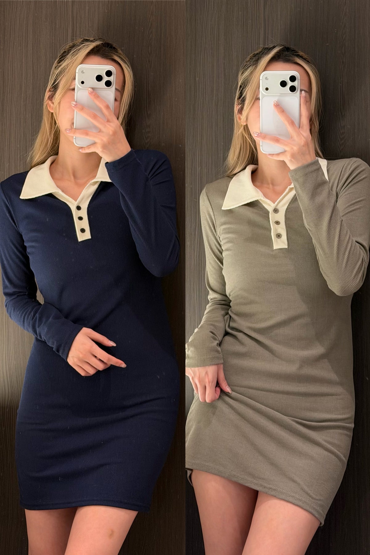 【 $99開季震撼價❗️ 】#8 | Polo領拼色修身綁帶連身裙［兩色入］
