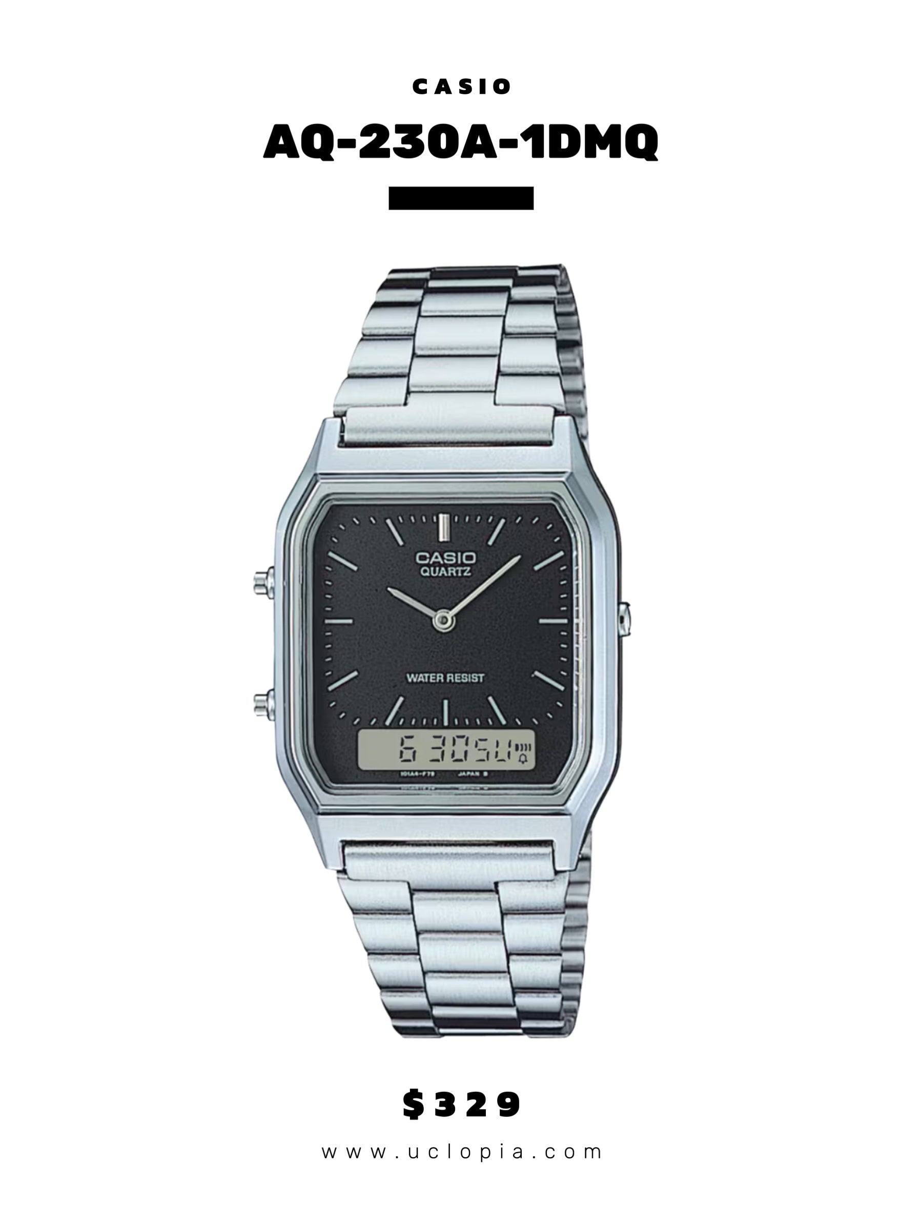 【 CASIO 】AQ-230 大熱復古大方面鋼帶錶［七色入］