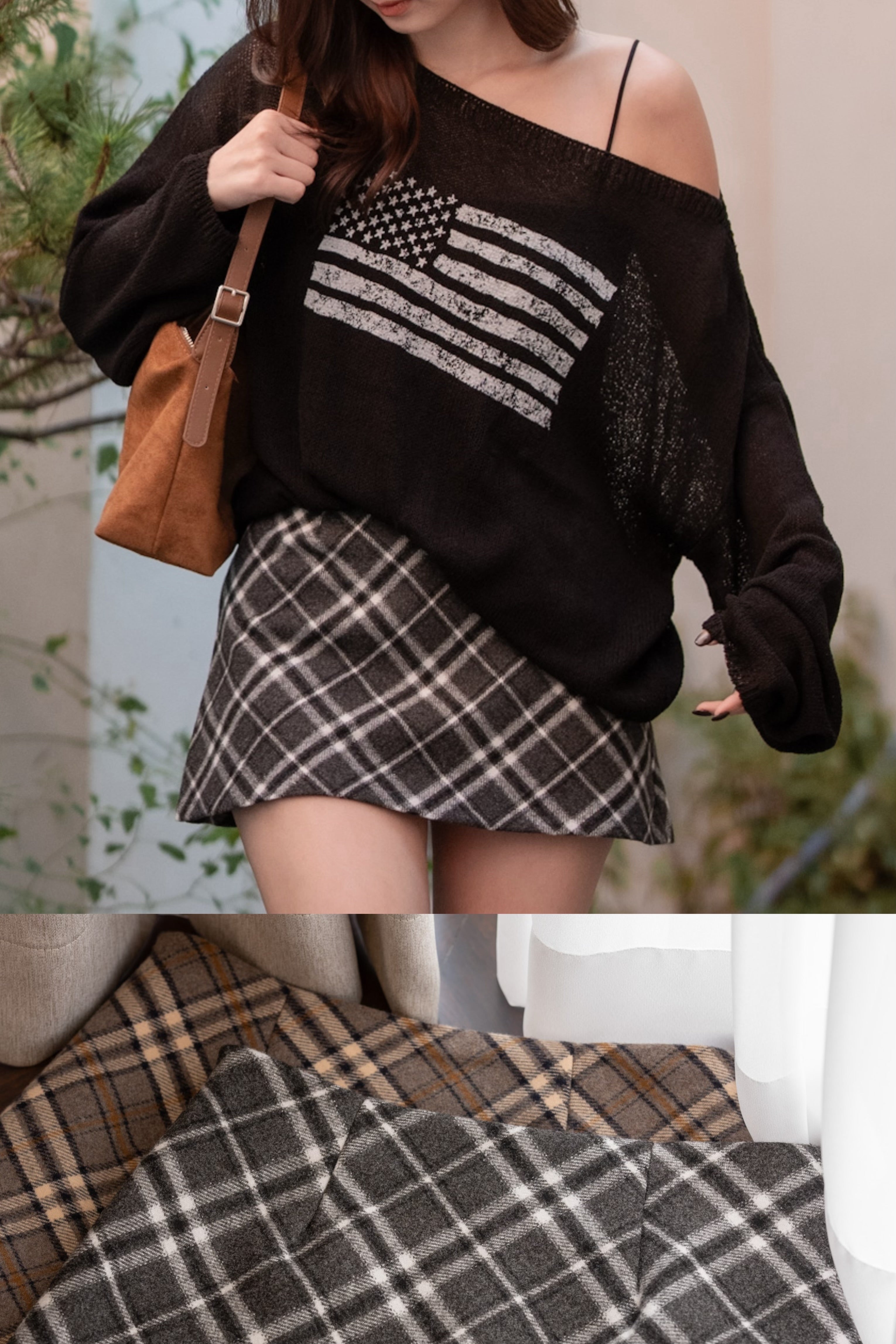 【秋冬的連線🍁】百搭Items！英倫風滑羊毛格仔A字裙［兩色入]