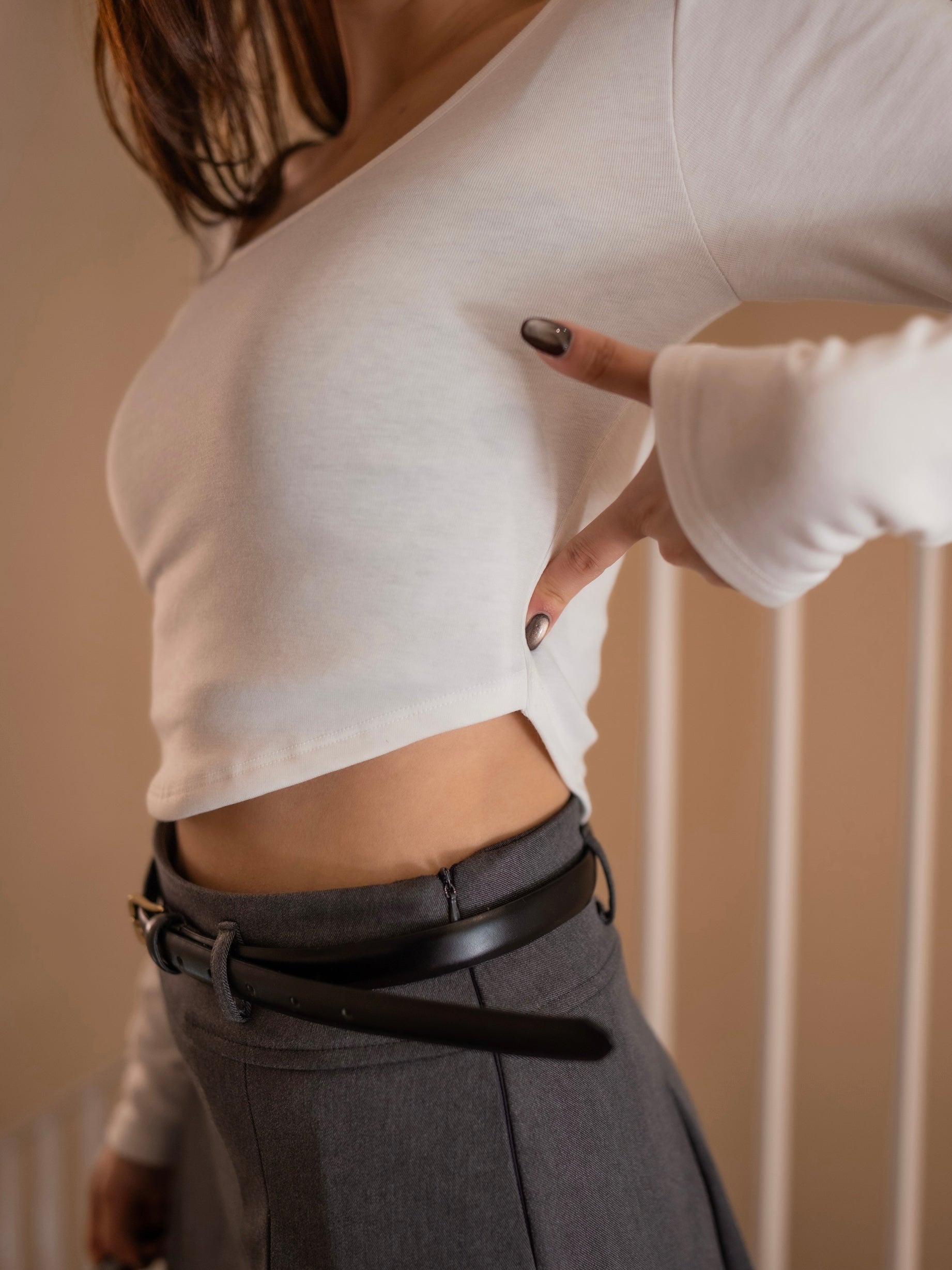 【秋冬的連線🍁】+5°C升溫系列 🌡️ 薄絨修身圓領圓底Crop Tee［三色入］