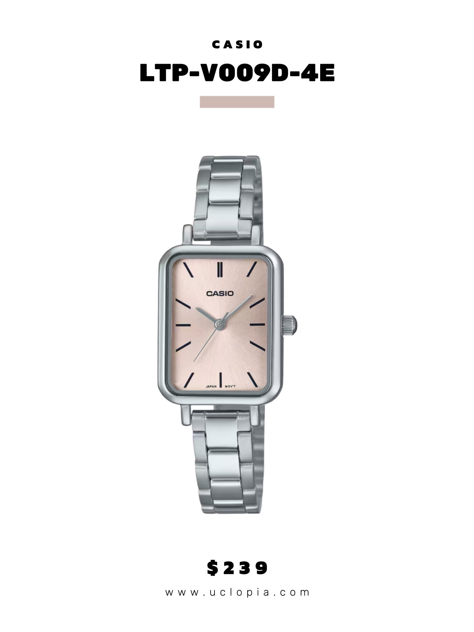 【 CASIO 】LTP-V009D Vintage Refined Square and Round Small Steel Strap [Two Colors Available]