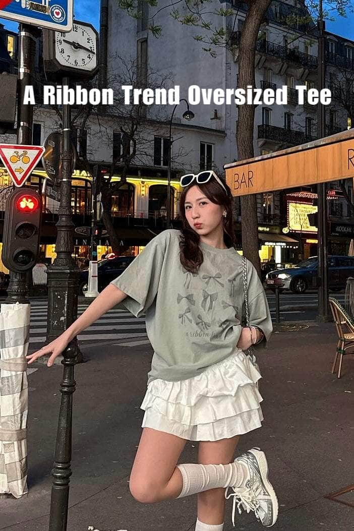 【Ribbon collection🎀 | 必試入門Y2K🎧】A Ribbon Trend Oversized Tee [兩色入]