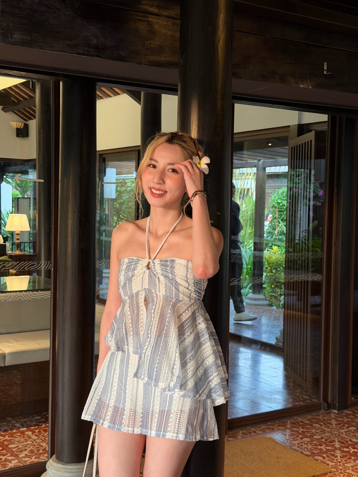 【🇹🇭泰國連線最後一擊！】#5 海島藍白編織套裝 ￼上衣+短裙