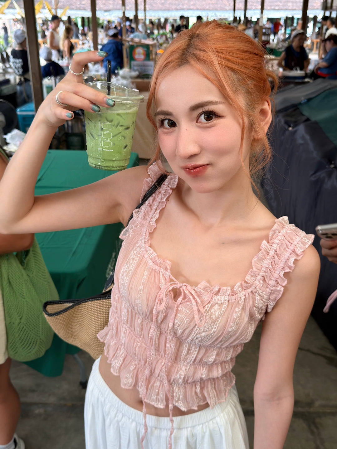 【 夏日炎炎泰國連線☀️🇹🇭 】#11 疊穿都適合 🍧 甜美￼清透捲捲花邊小上衣［三色入］