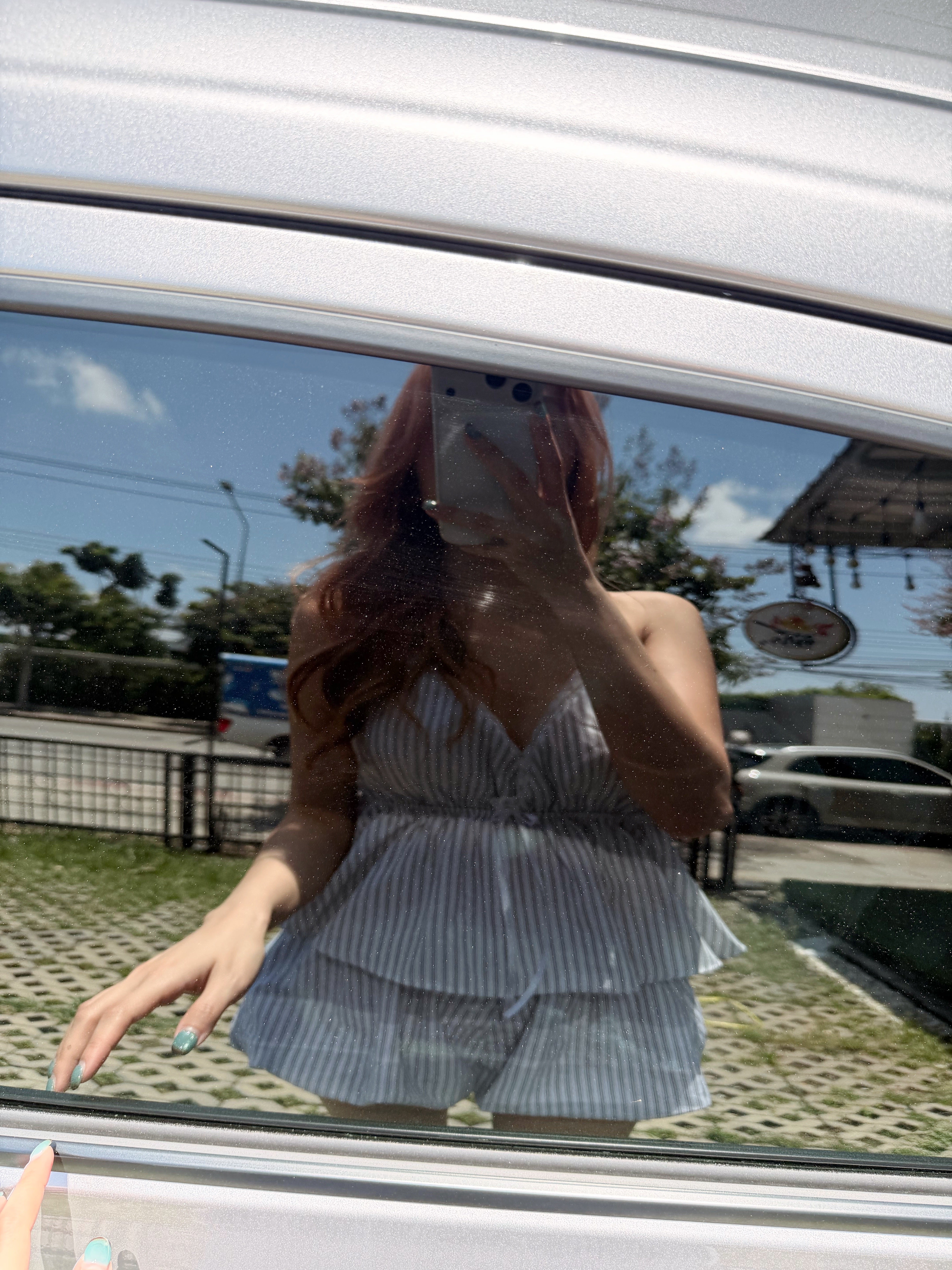 【 夏日炎炎泰國連線☀️🇹🇭 】#7 蓬蓬條紋拼色套裝 上衣 + 短裙 - with pads［兩色入］