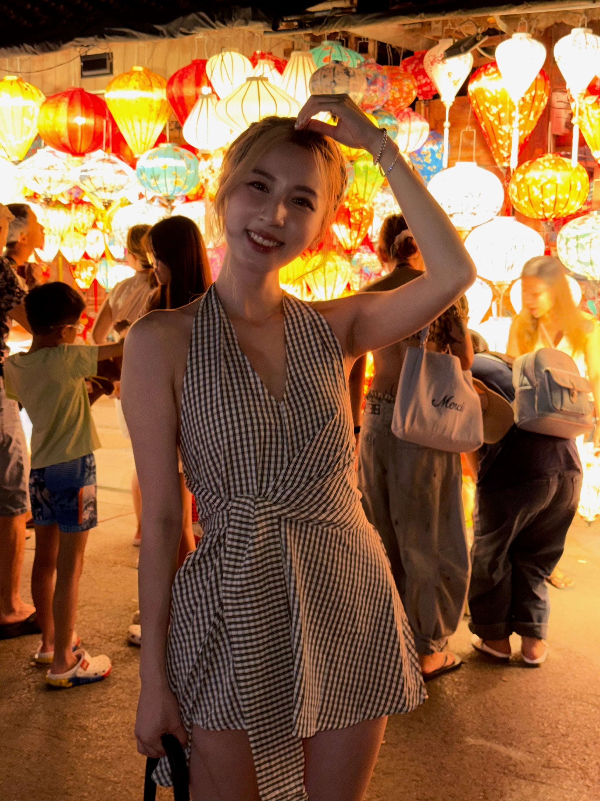 【🇹🇭泰國連線最後一擊！】#9 小個子必入！綁帶掛頸V領格仔連身裙［三色入］