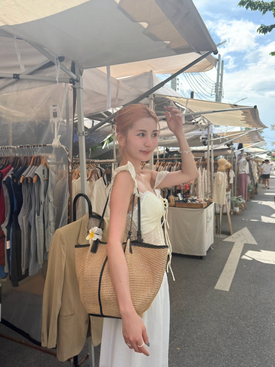 【 夏日炎炎泰國連線☀️🇹🇭 】#22 韓國選品！夏日拼色藤籃單肩袋