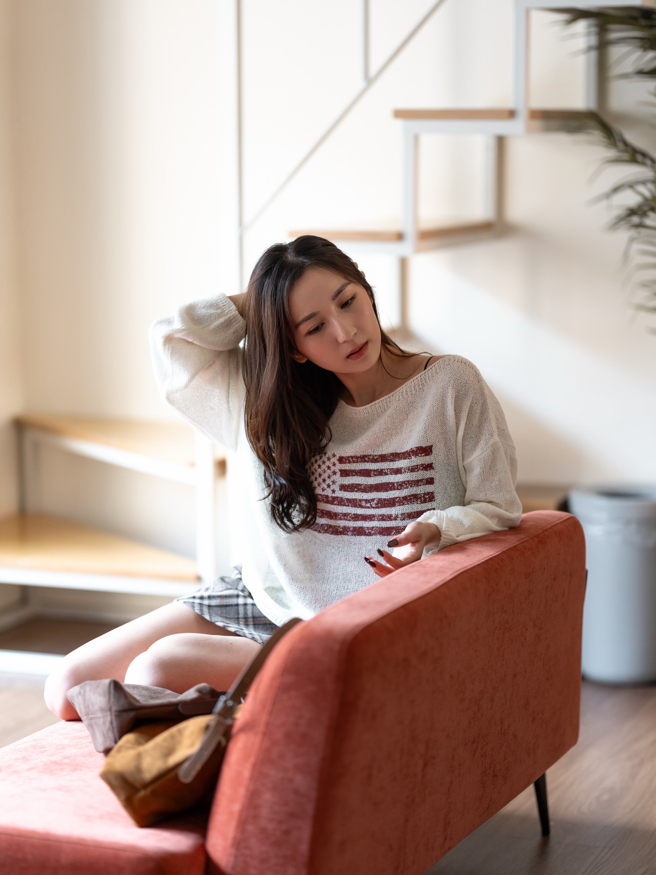 【秋冬的連線🍁】USA國旗針織寬鬆上衣［兩色入］