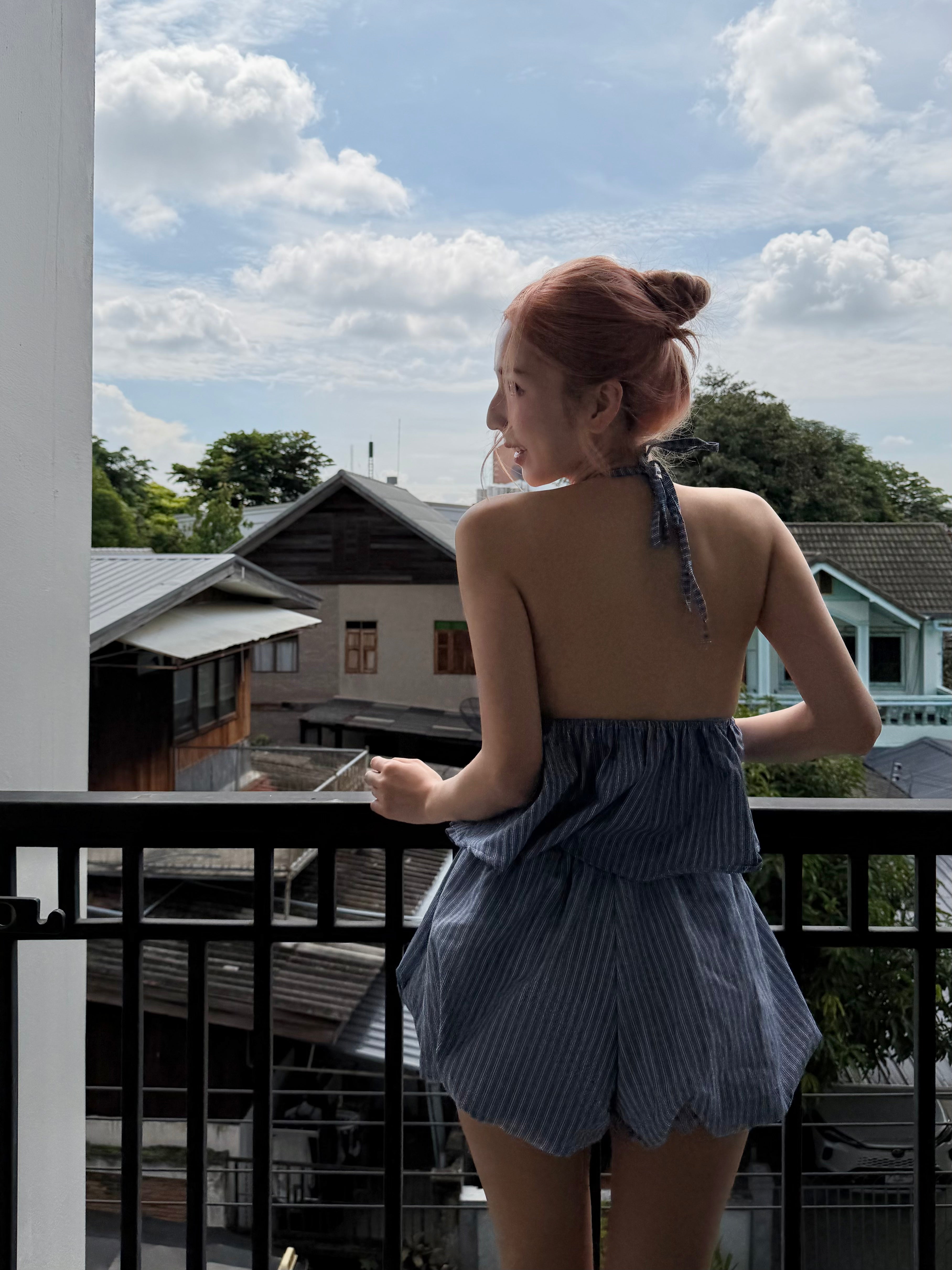 【 夏日炎炎泰國連線☀️🇹🇭 】#7 蓬蓬條紋拼色套裝 上衣 + 短裙 - with pads［兩色入］