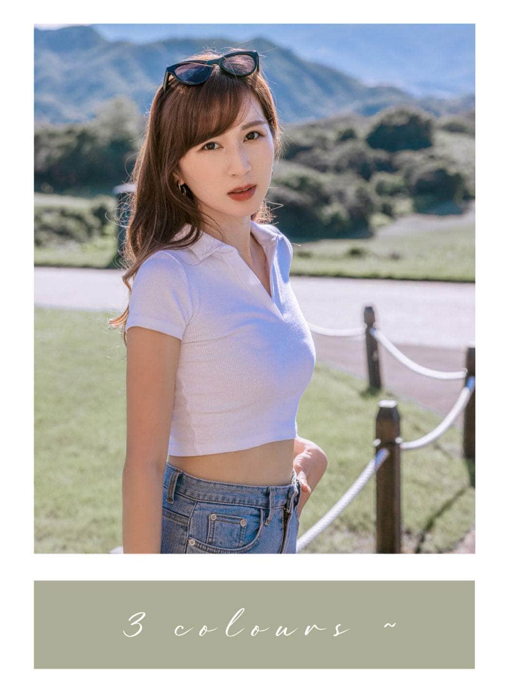 韓國服飾 短袖上衣韓國 Basic✨Polo領彈性小上衣 [四色入]