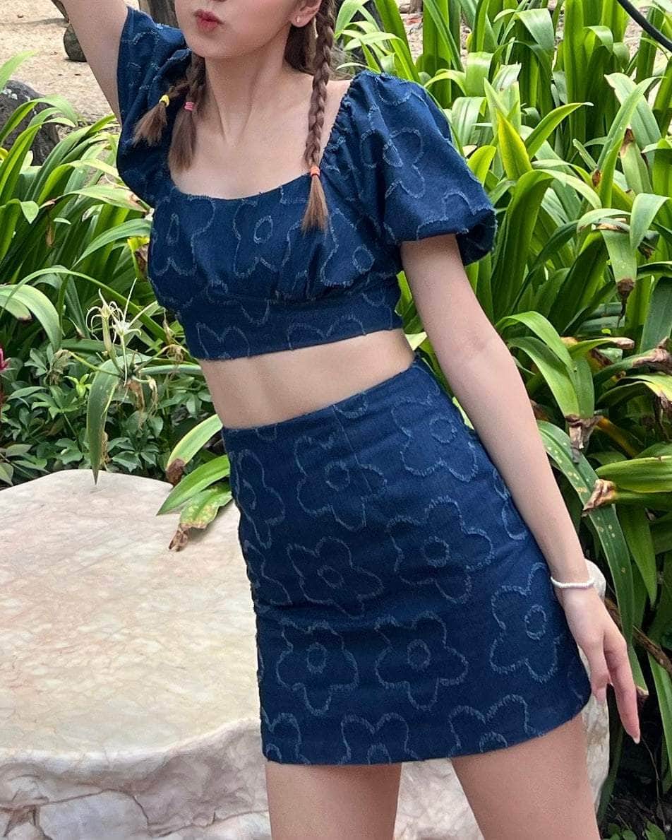 泰國服飾 #T34 泰國連線🇹🇭牛仔花花布高腰短裙